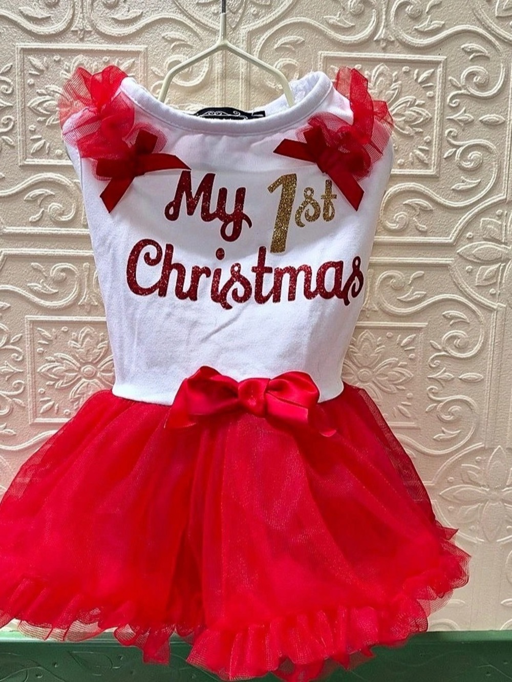 PawPatu My 1st Christmas Dog Tutu Dress in Red & White